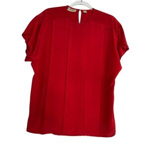 Vintage Ellen Tracy Red 100% Silk Blouse Eighties Classic Size 8 Retro Secretary